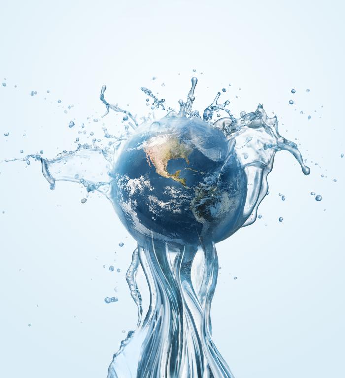 Illustrated concept of the Earth surrounded by a splash of water